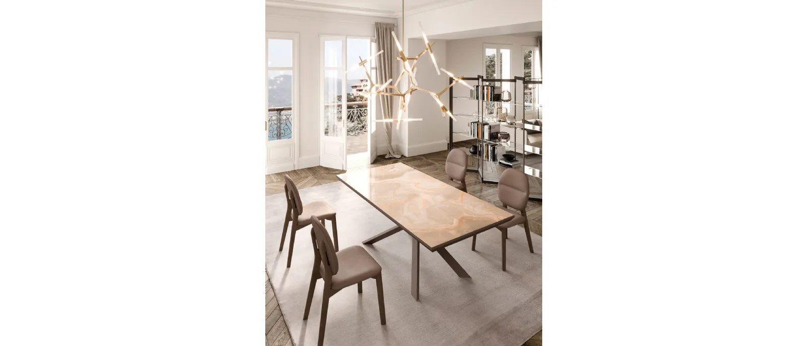Extendable table 4x4 in Marble Glass by Ozzio.