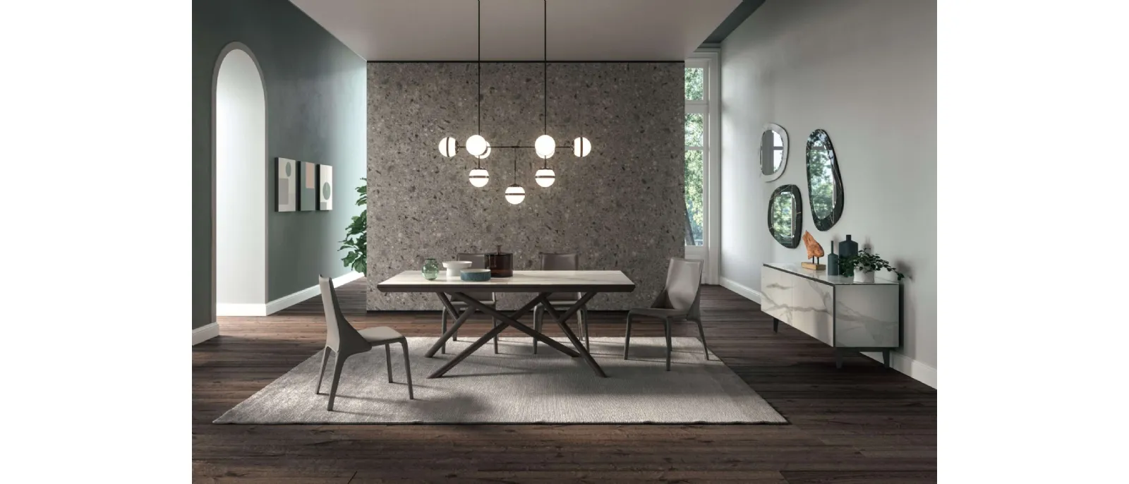 Random Marble Glass extendable table by Ozzio.