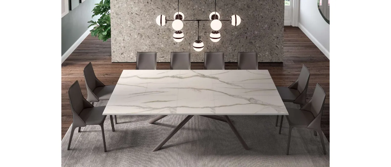 Extendable table Random Marble Glass by Ozzio