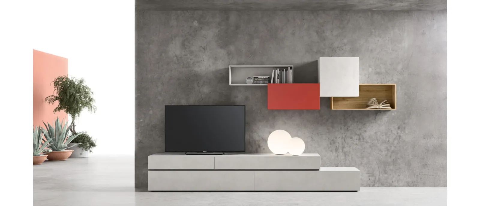 The mobile door tv floor 154 cm wide is perfect to