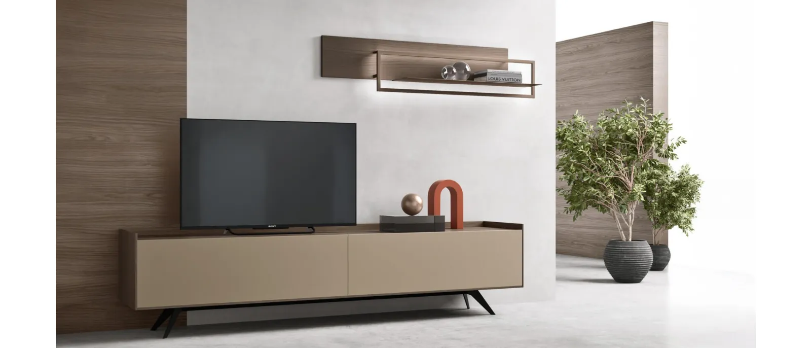 The TV stand from the SM collection by Maronese is characterized by its linear