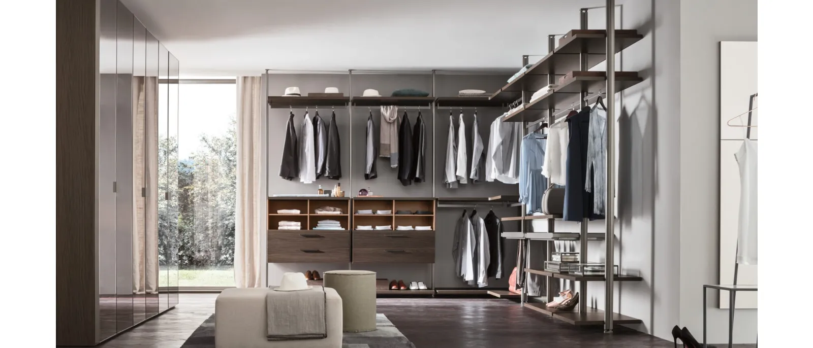 The armoire cabin with doors and interior accessories is made