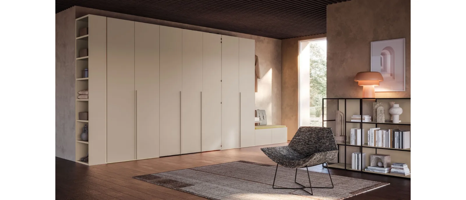 Smooth Home Office wardrobe in matte ecrù lacquered finish by Orme