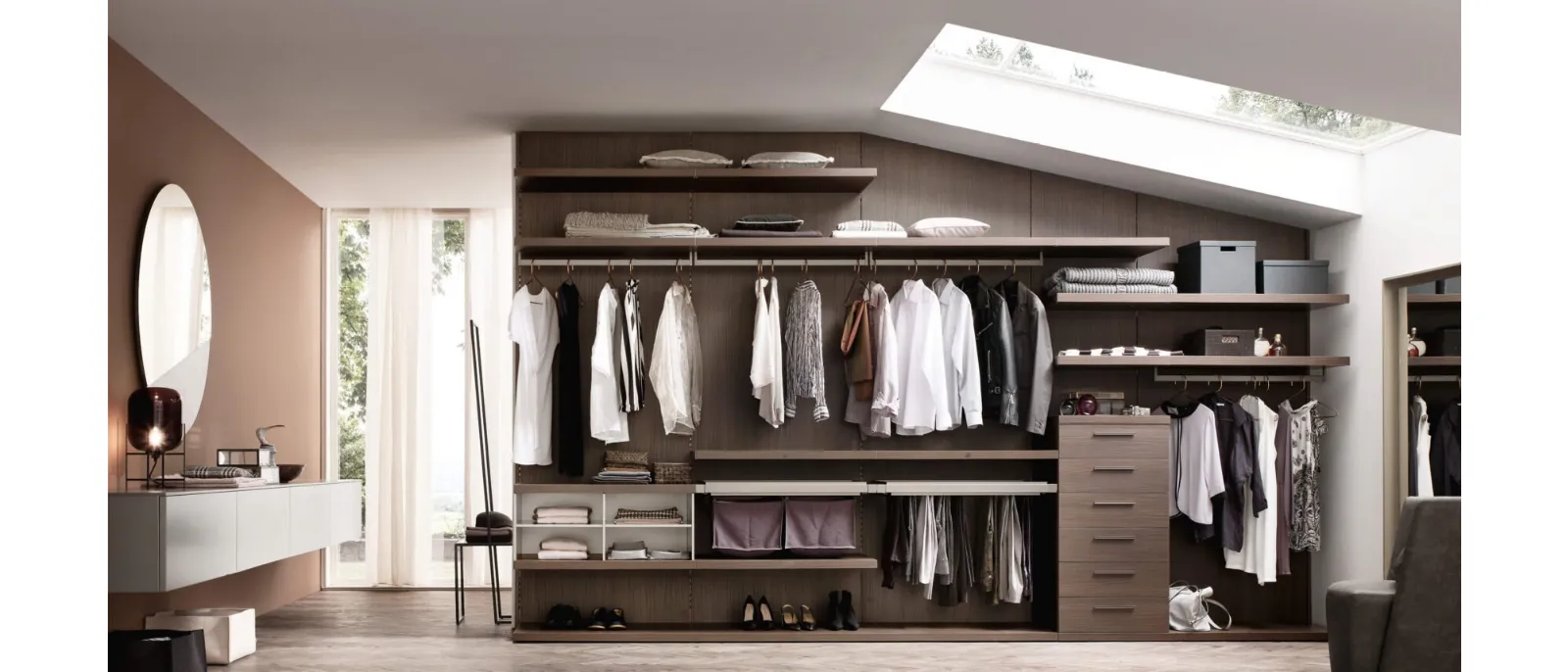 The system of mobile wardrobes has two components that