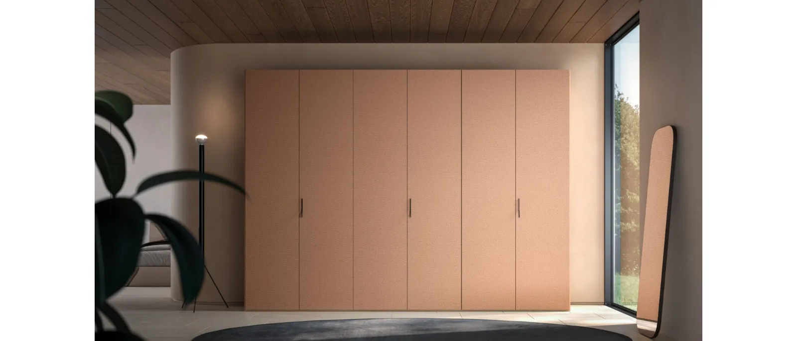 Night 05 hinged door wardrobe in matte lacquered Copper Weave Orme