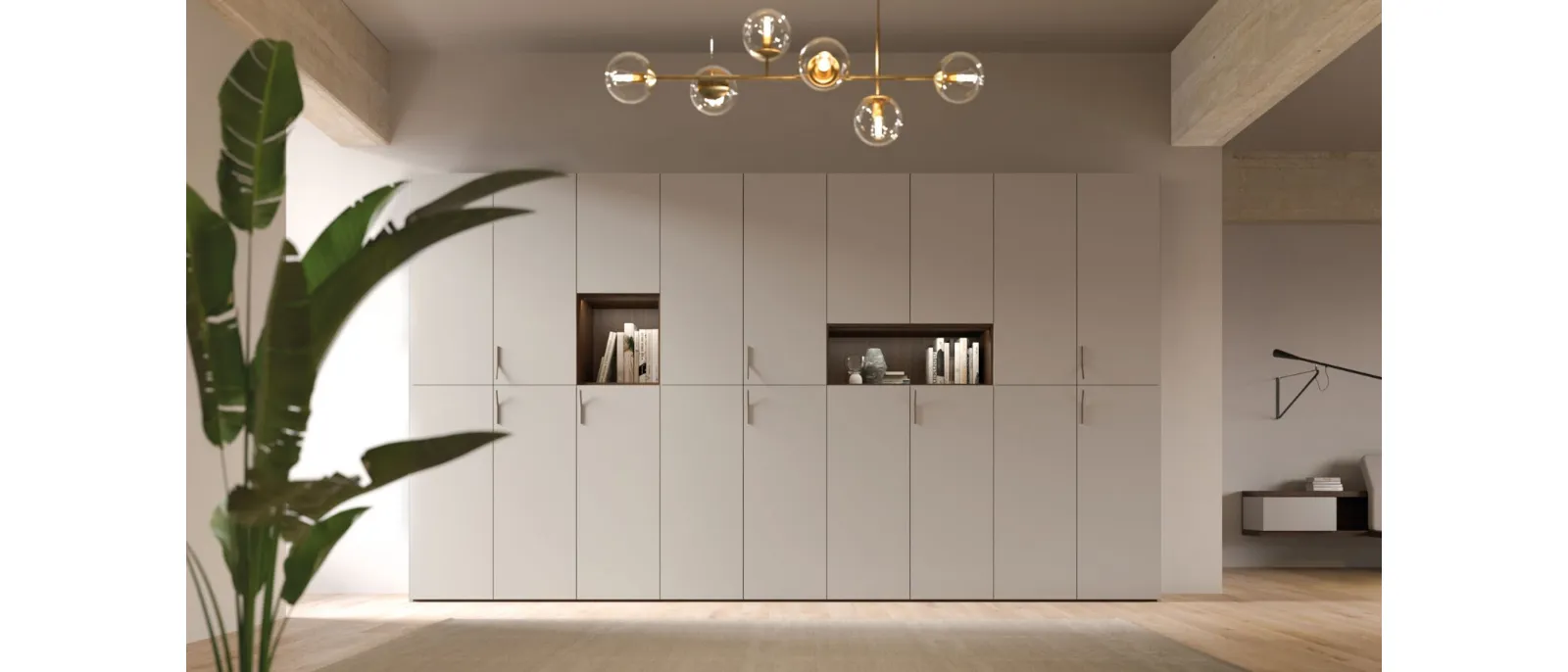 Night 09 wardrobe with hinged doors in Sand matte lacquered finish by Orme.