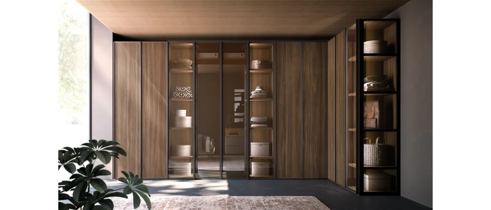 Night 16 swing door wardrobe in Cotto material and Bronzed glass by Orme.