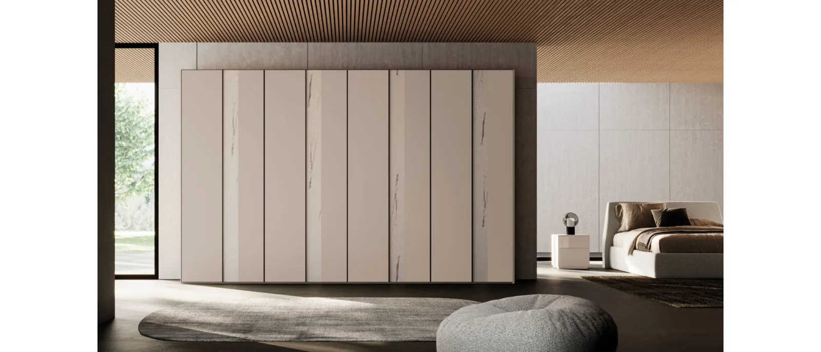 Night 18 hinged door wardrobe in Tortora melamine and Orme Marble.