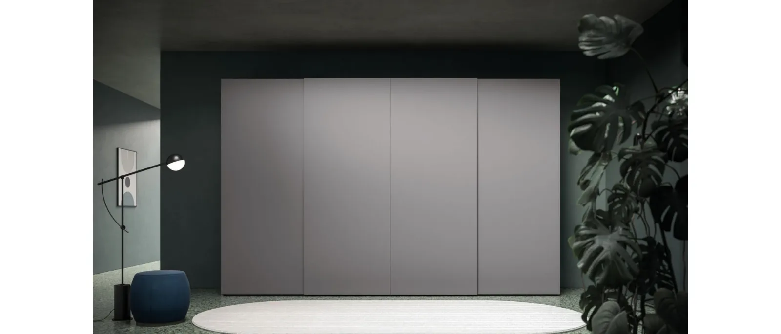 Night 23 sliding door wardrobe in Basalto matte lacquered finish by Orme.
