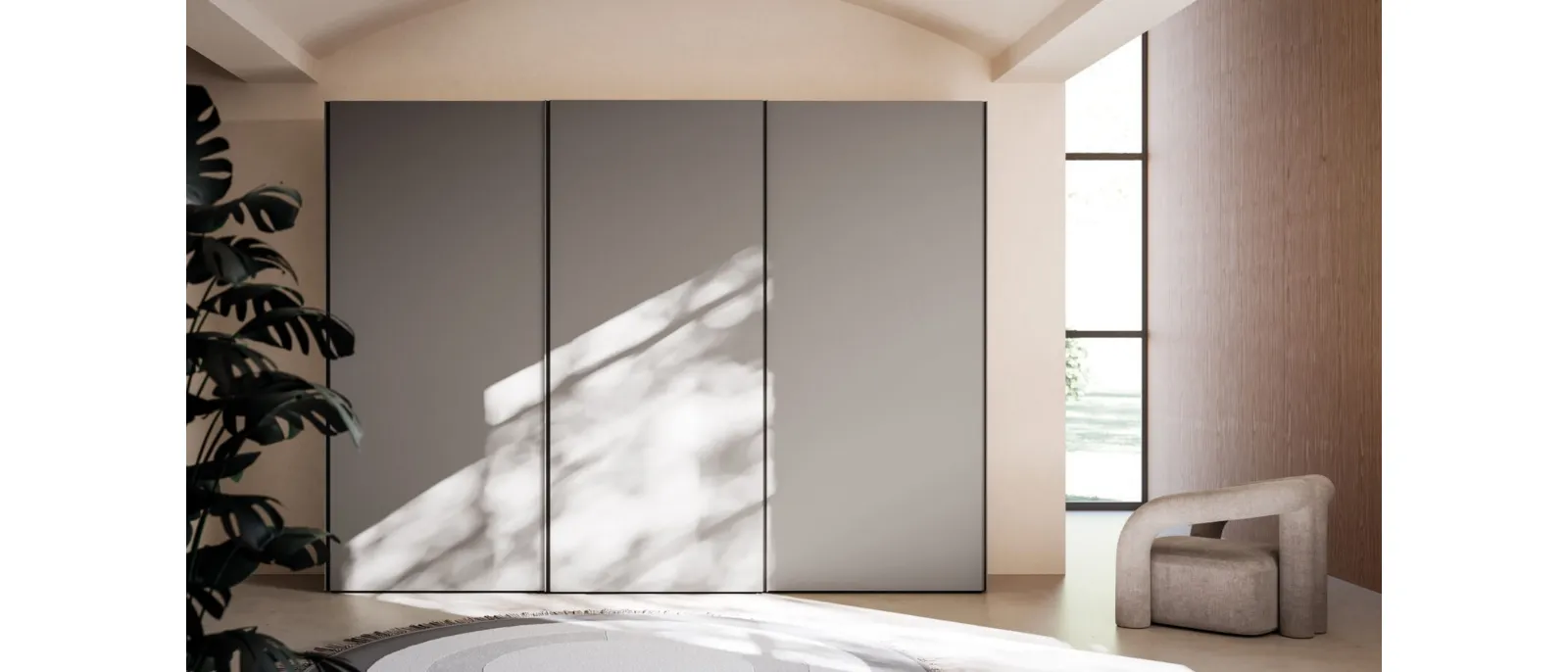 Night 24 sliding door wardrobe in matte lacquered Titanium by Orme.