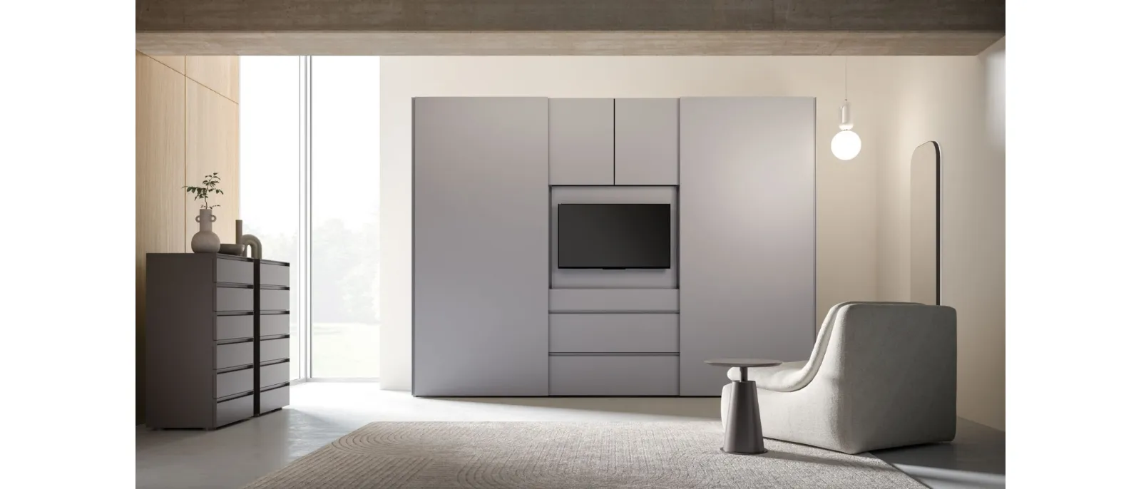 Night 25 sliding door wardrobe in matte Basalto lacquered finish by Orme.