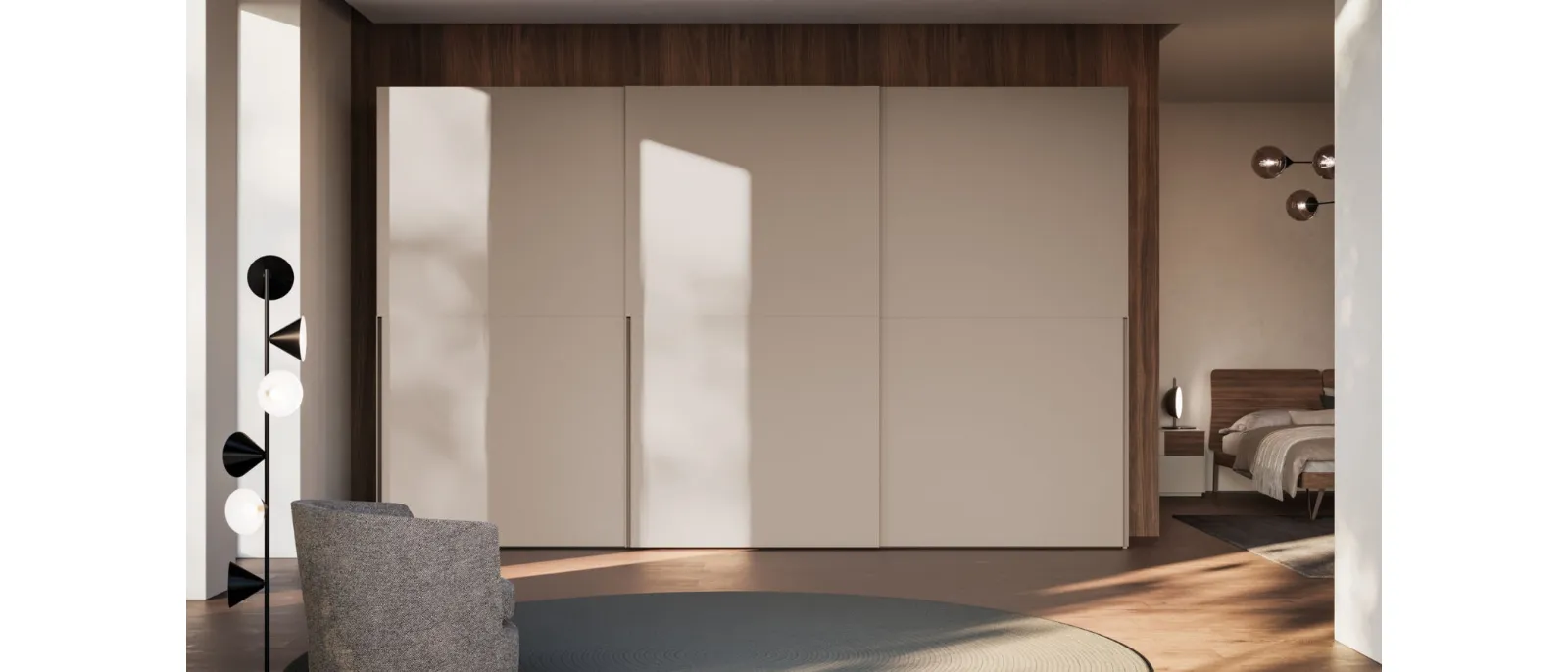Night 26 sliding door wardrobe in Tortora melamine by Orme.