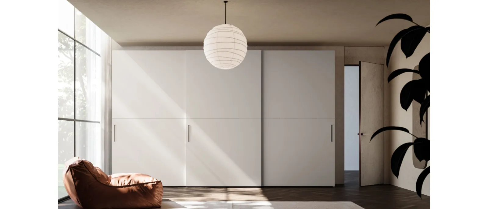 Night 36 sliding door wardrobe in matte lacquered Pearl by Orme.