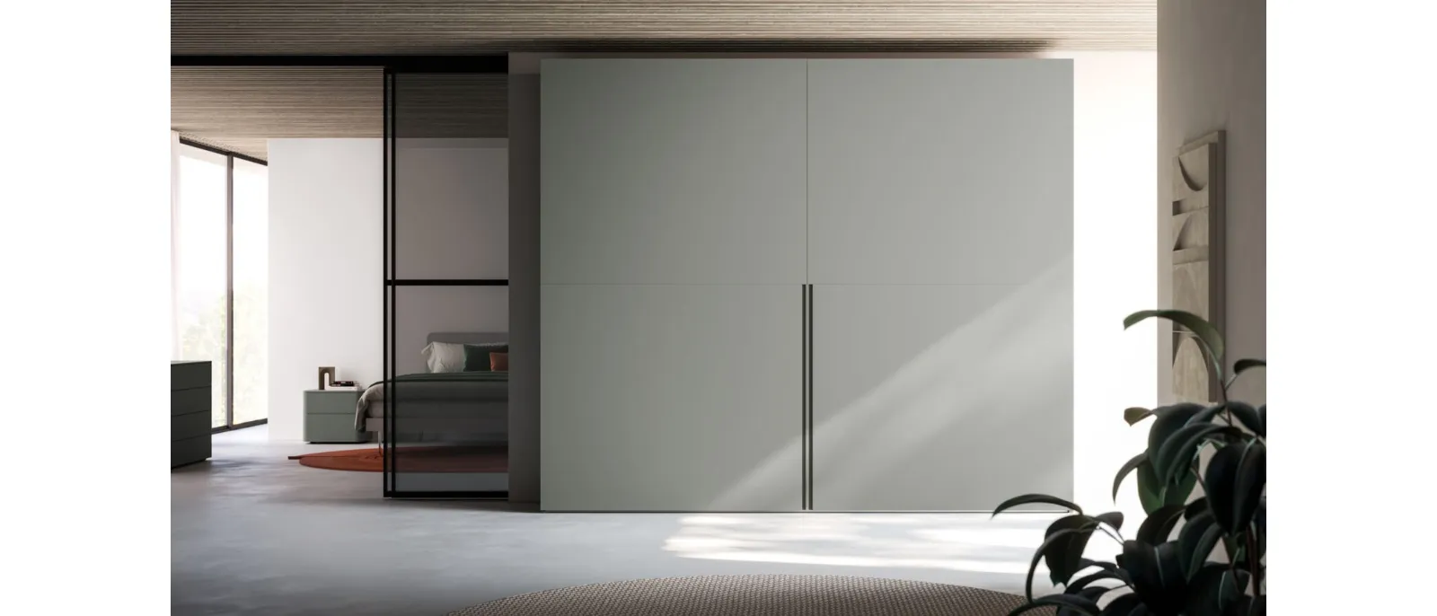 Night 37 sliding door wardrobe in matte lead lacquer by Orme.