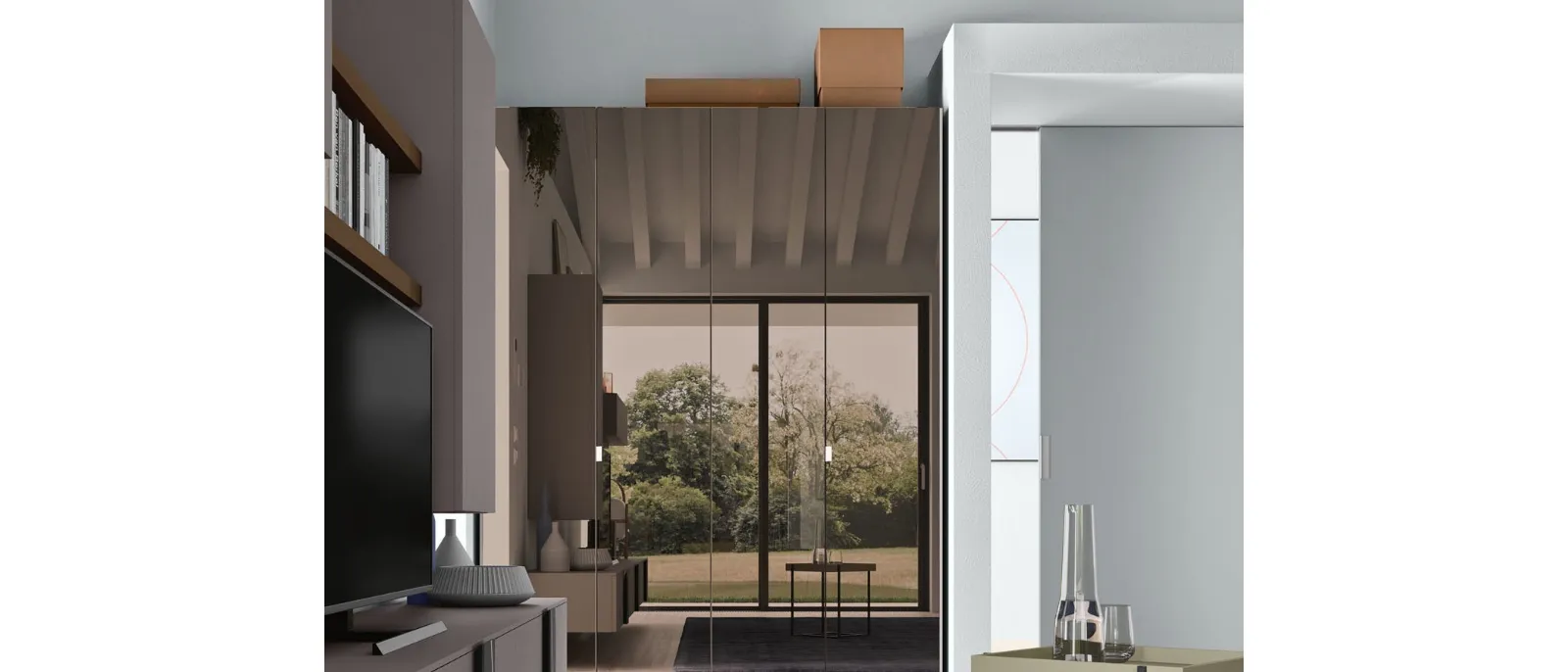 Wardrobe with swinging doors, Bronzed Glass Mirror by Orme.
