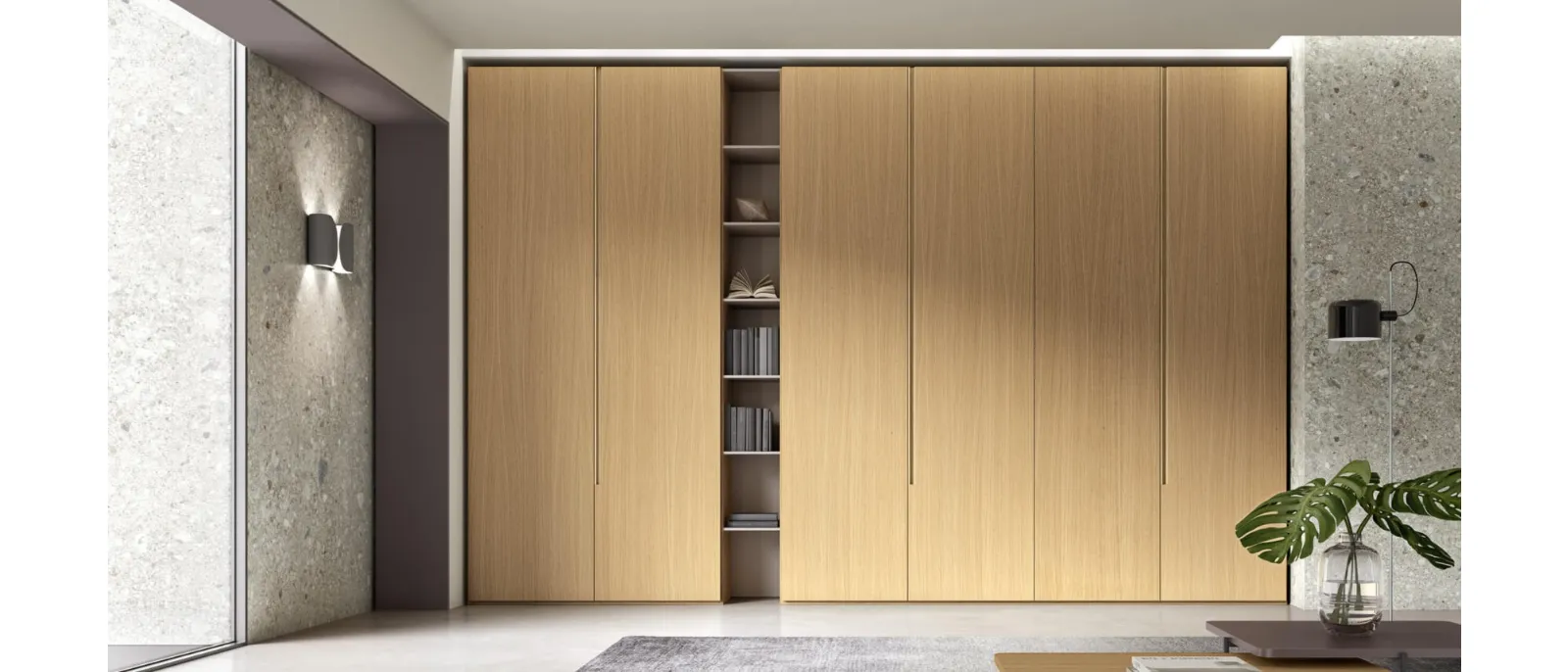 The classic step-up wardrobe features doors equipped with a handle that allows easy opening
