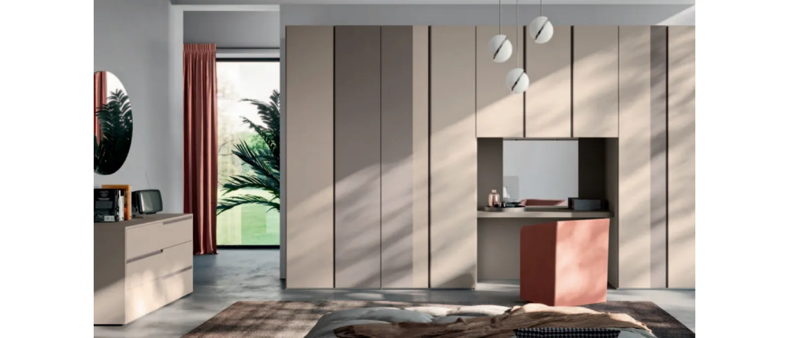 Terna swinging-door wardrobe in Tortora and Platino melamine by Orme.