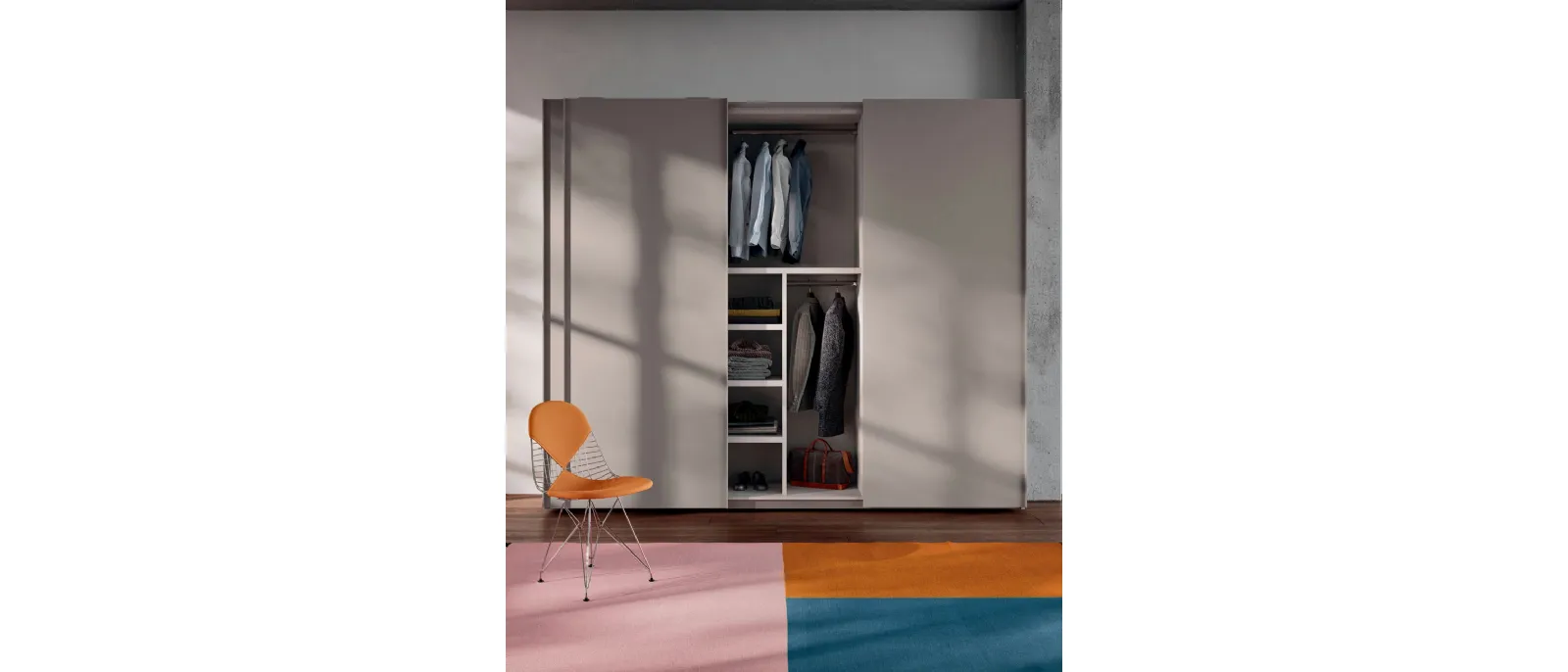 Sliding door wardrobe Trio in Platinum melamine by Orme.