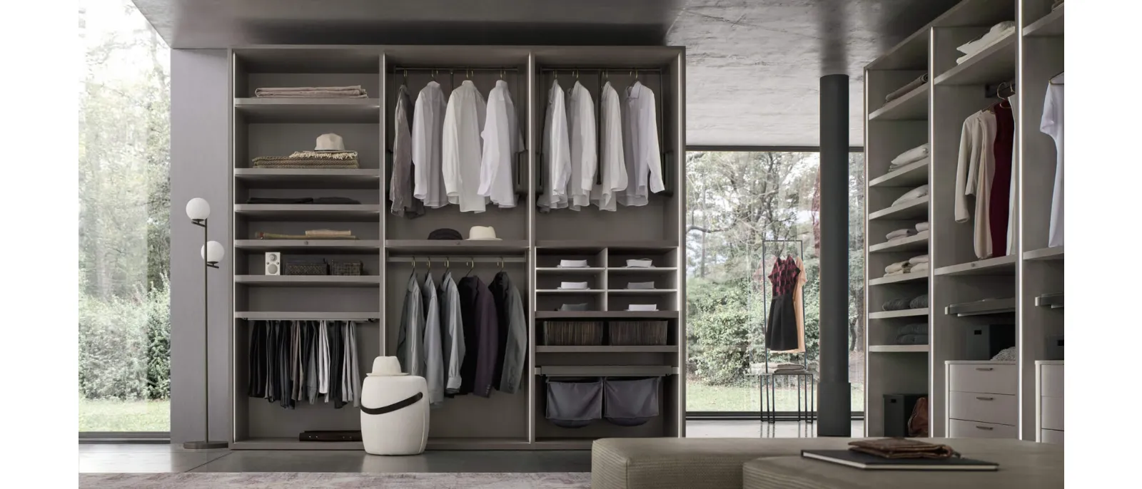 This system of wall wardrobes is designed to